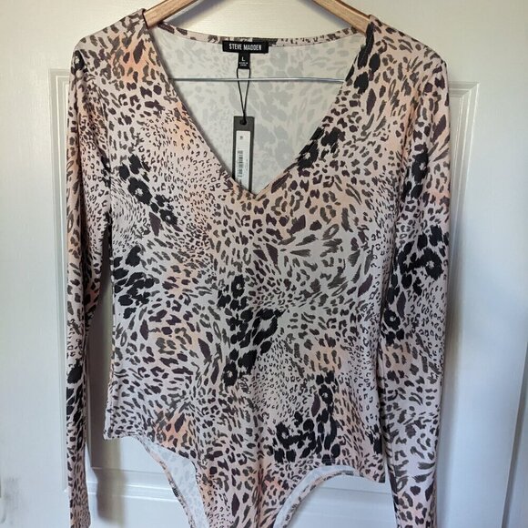 Steve Madden Leopard Long Sleeved Bodysuit Sz lrg NWT - Picture 1 of 7